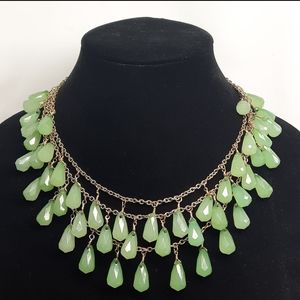 Green briolette layer fashion statment necklace gold chain